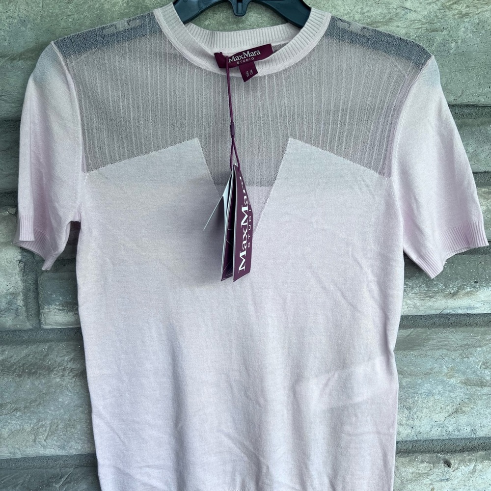 MAX MARA Studio Knit PINA Women Short Sleeve Wool Silk  Mesh Knit XS $595 Pink